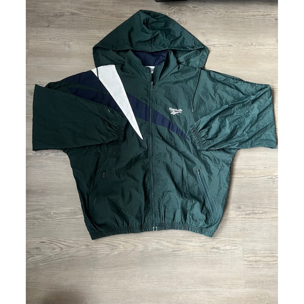Vintage 1990s Reebok Men's Colorblock Windbreaker Green Size Large